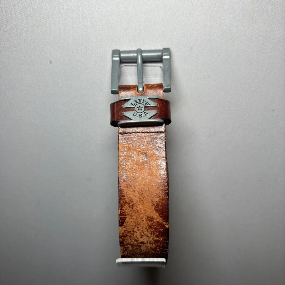 Levis Leather Belt‎ Mens 38 Brown Full Grain USA Western Metal Star